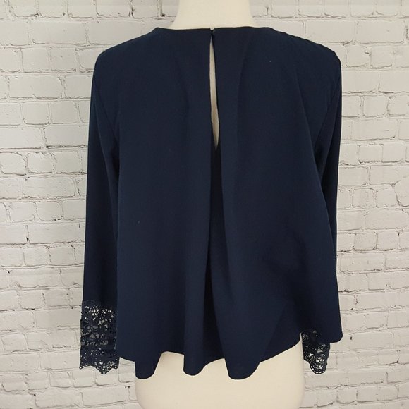 Zara Trafulac Top Blue Lace Blouse Pleat back M - Picture 5 of 6